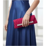 Evening Bag - Pleated Satin w/ Mesh Metal Bar Accent – Fuchsia - BG-92006FU